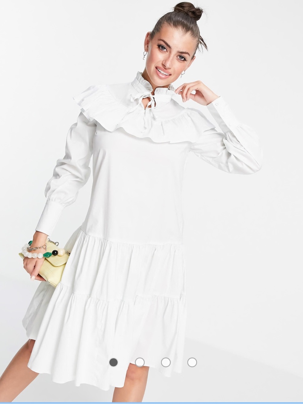 Glamorous tiered smock dress with frill overlay and high neck Size